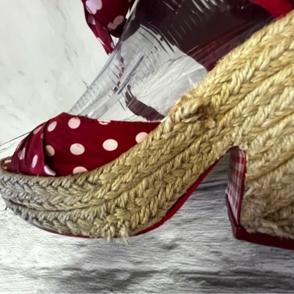 Irregular Choice “Diplo Cheesecake” Polka Dot Jute Espadrille Wedge Heels - Picture 13 of 16